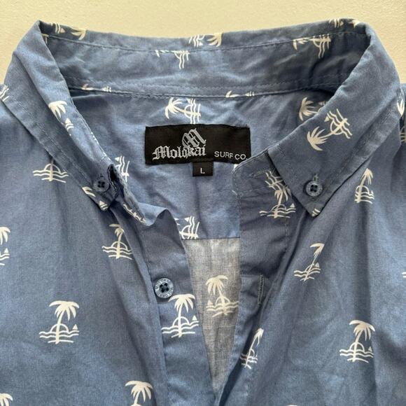 Molokai Surf Co. Short Sleeve Button Down Men’s Size Large Palm Tree Sail Print - Picture 5 of 6